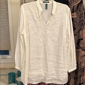 Ralph Lauren Cream linen embroidered tunic